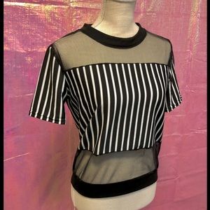 Black And White Striped Mesh T-Shirt